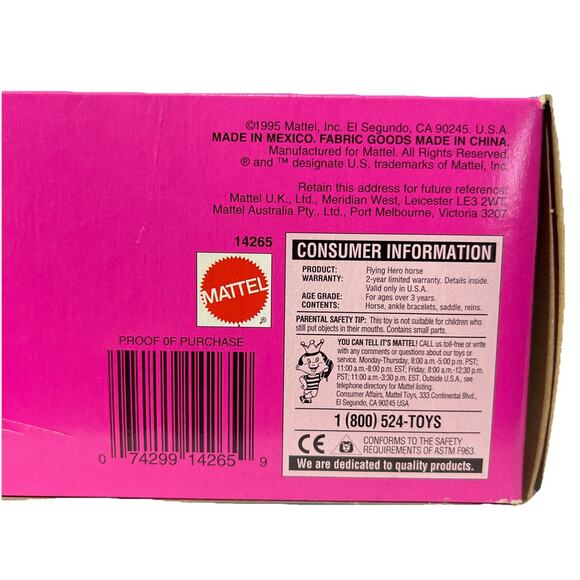 Vintage Barbie Flying Hero Horse 1995 Mattel #14265 Pink Mane Sparkle Wings NIB - Picture 7 of 7